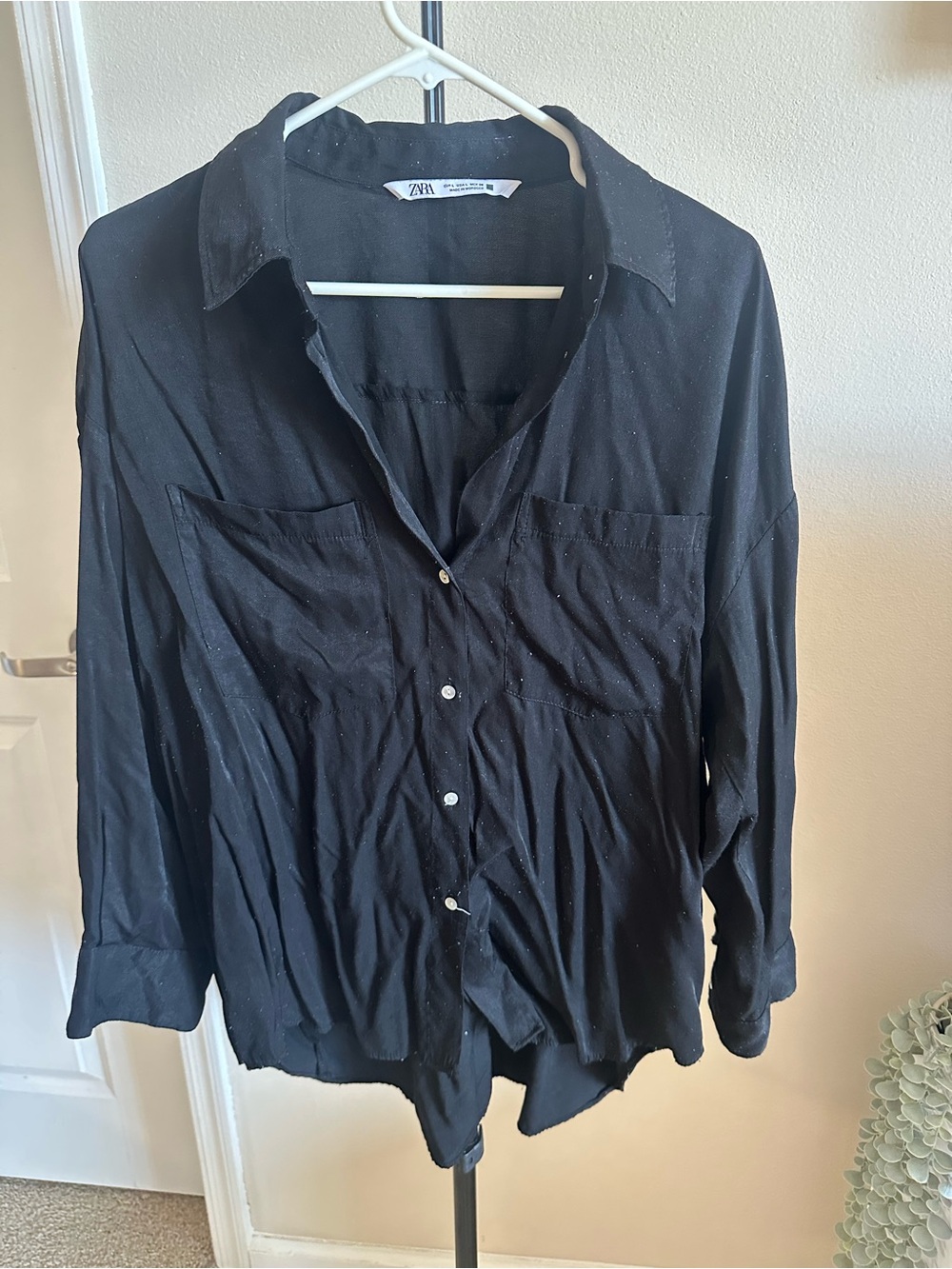 Zara Black Long-Sleeve Button-Down Shirt